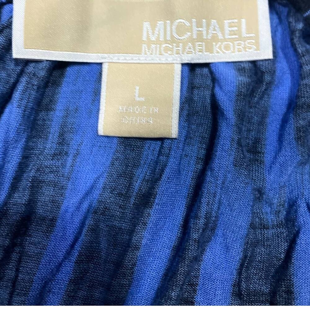 Michael Kors Women's Blue/Black Print Elbow Sleeves Peasant Top | Size Large - Picture 9 of 10